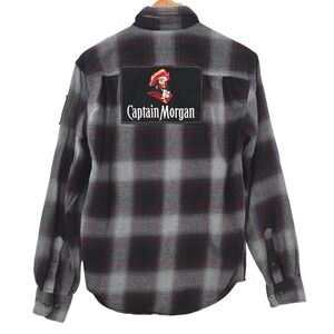 Angry Minnow Vintage Mens S Gray Burgundy Plaid Captain Morgan Flannel Shirt